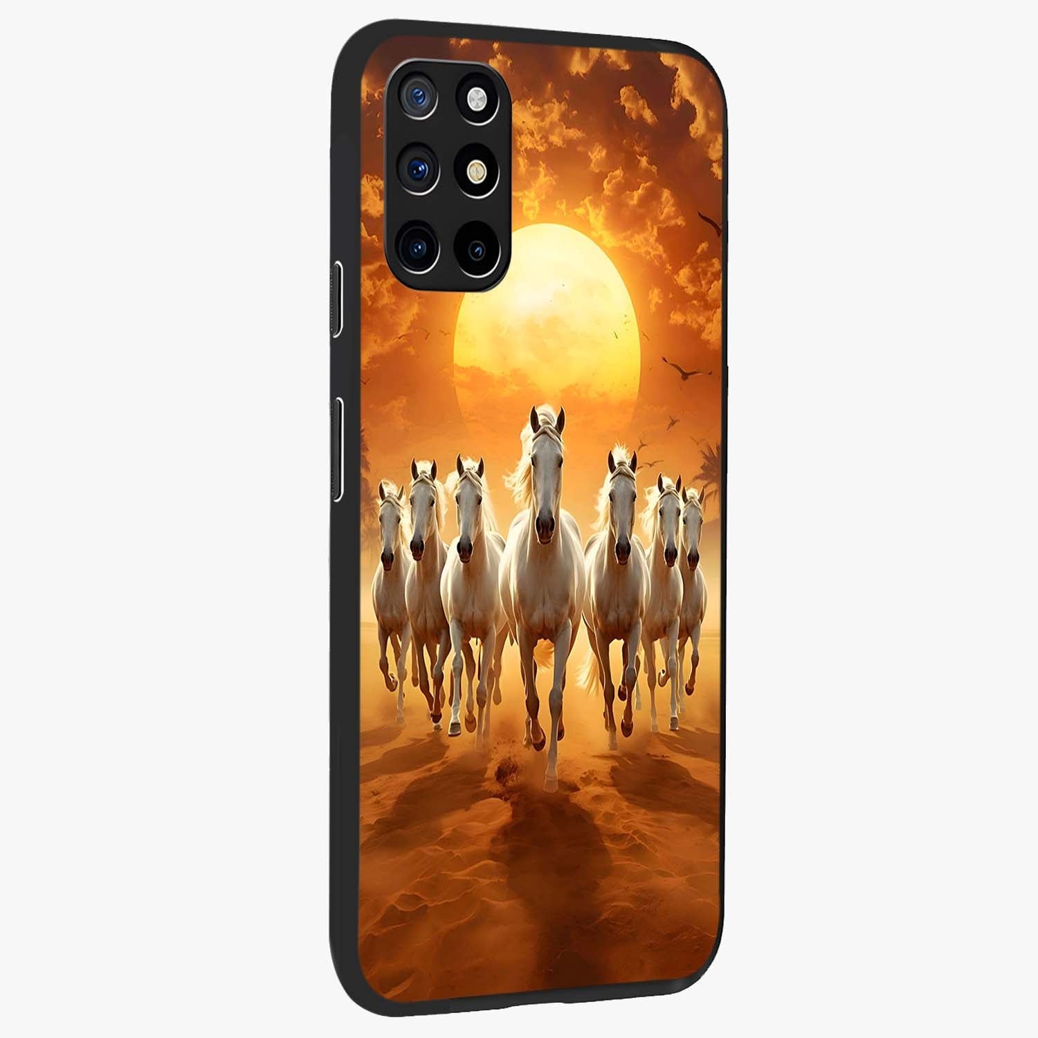 Wild Sunset Majesty Glass Case upright view showcasing dramatic sunset artwork with bold nature theme.