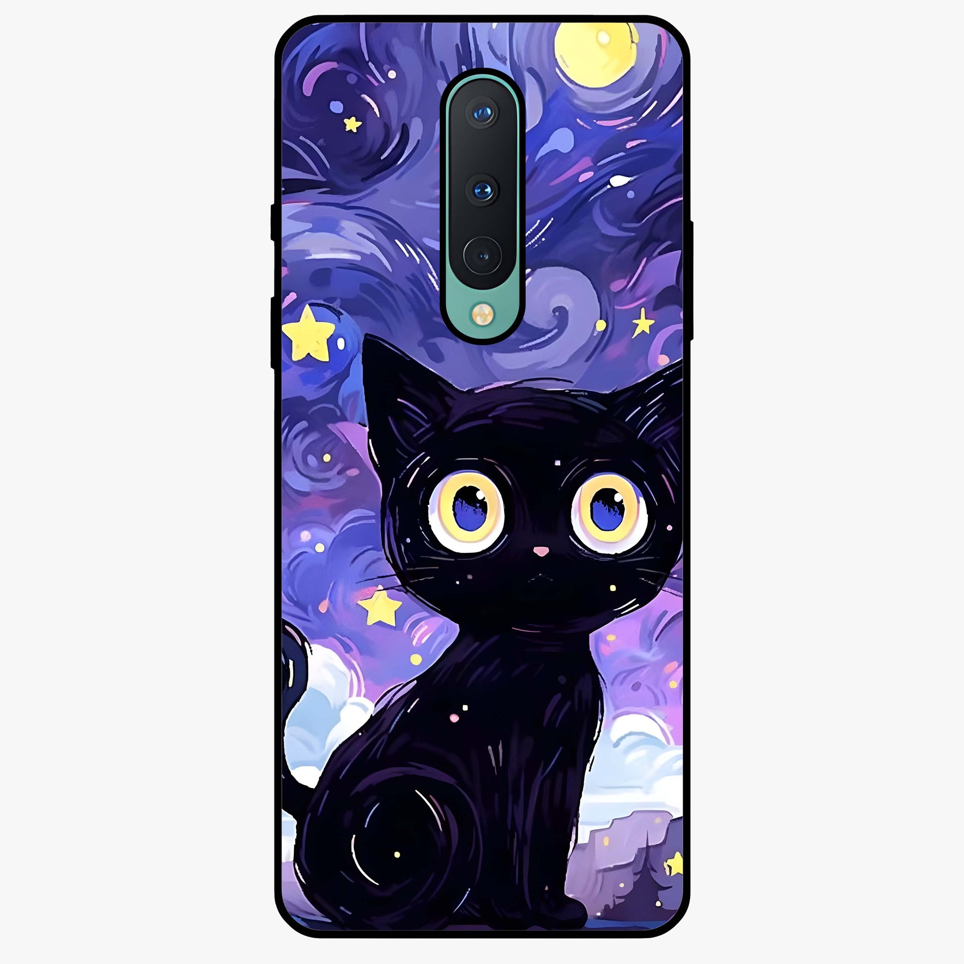 Abstract Cat Art Glass Case showing flat back view with artistic cat illustration and glossy glass finish.