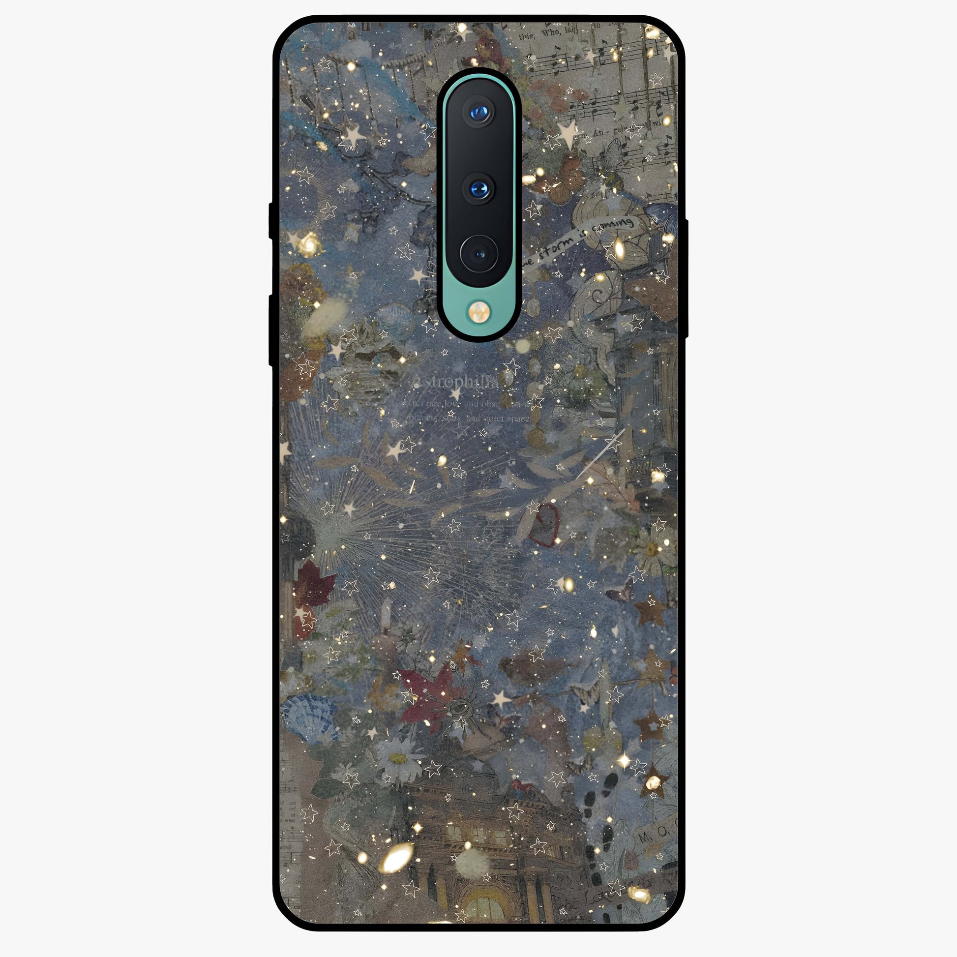 Aesthetic Astrolophia Glass Case showing flat back view with dreamy aesthetic design and glossy glass finish.