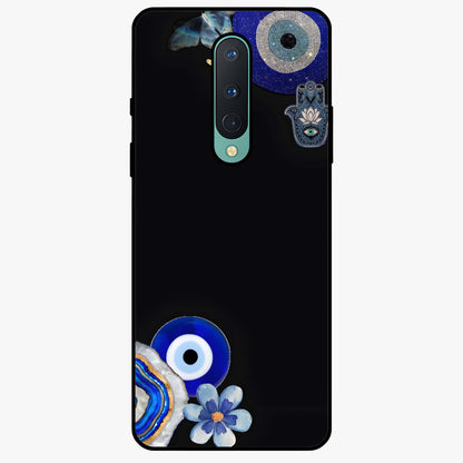 Aesthetic Blue Evil Eye Glass Case showing flat back view with protective evil eye artwork and glossy glass finish.