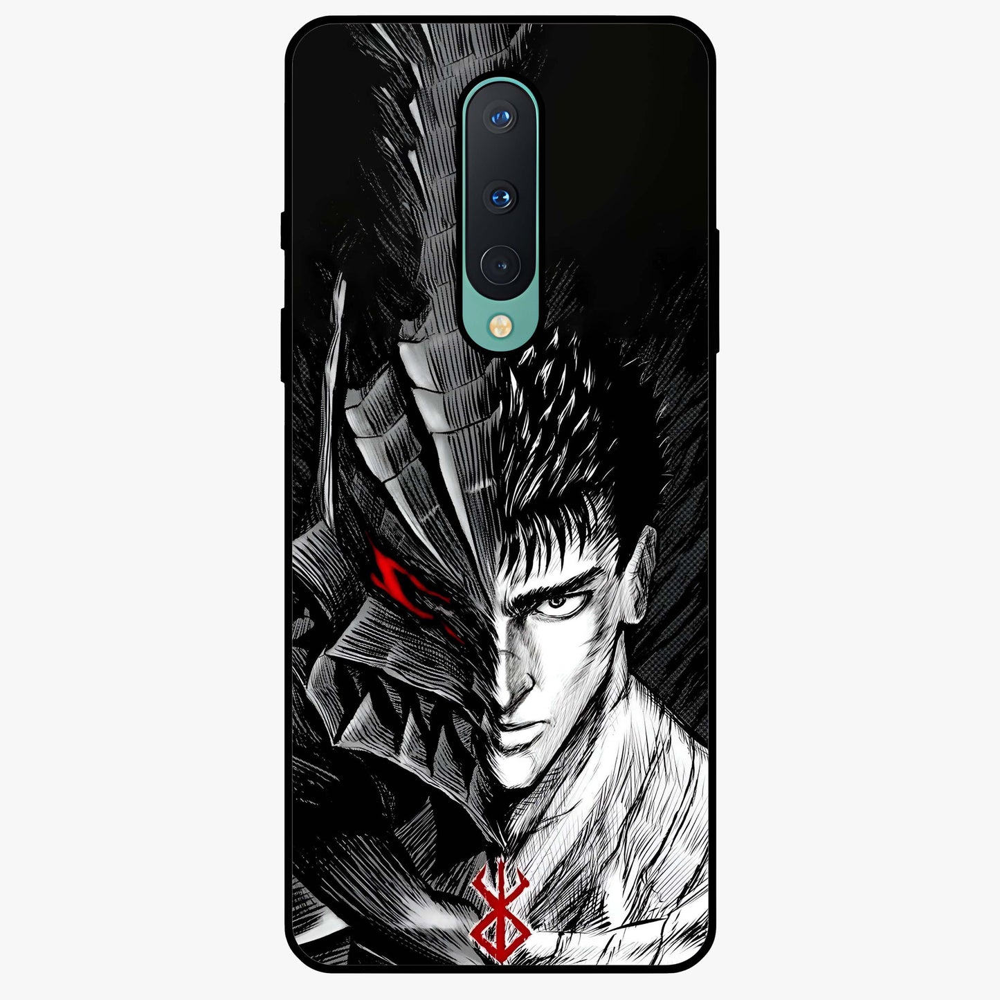 Berserker Blood Oath Glass Case showing flat back view with fierce warrior inspired artwork and glossy glass finish.