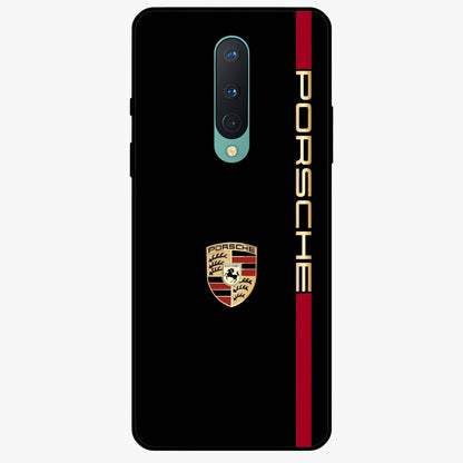 Black Minimal Porsche Glass Case showing flat back view with sleek minimal sports car artwork and glossy glass finish.