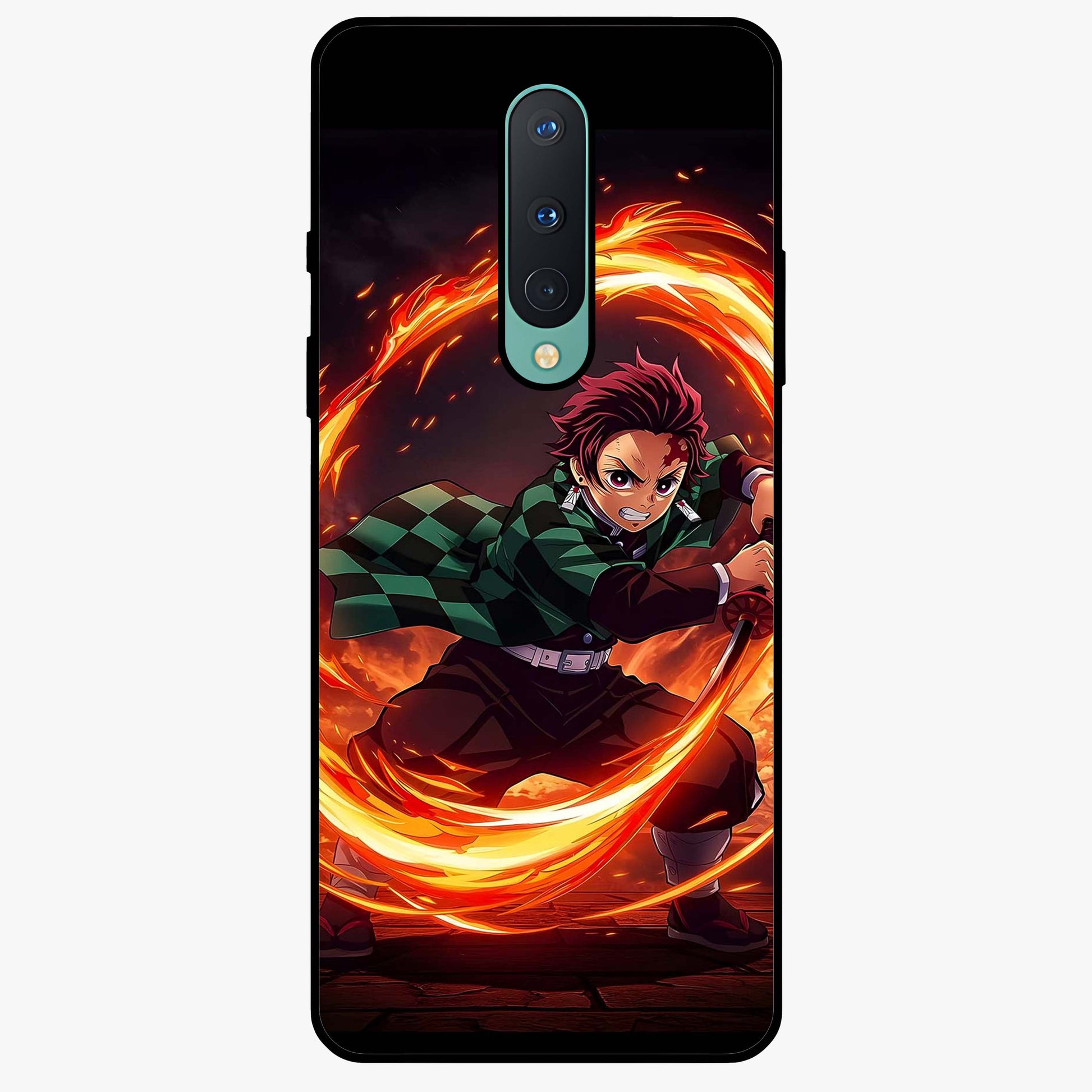 Blazing Sword Resolve Glass Case showing flat back view with fiery sword artwork and glossy glass finish.