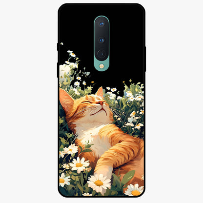 Blissful Bloom Cat Glass Case showing flat back view with cute cat and floral bloom artwork and glossy glass finish.