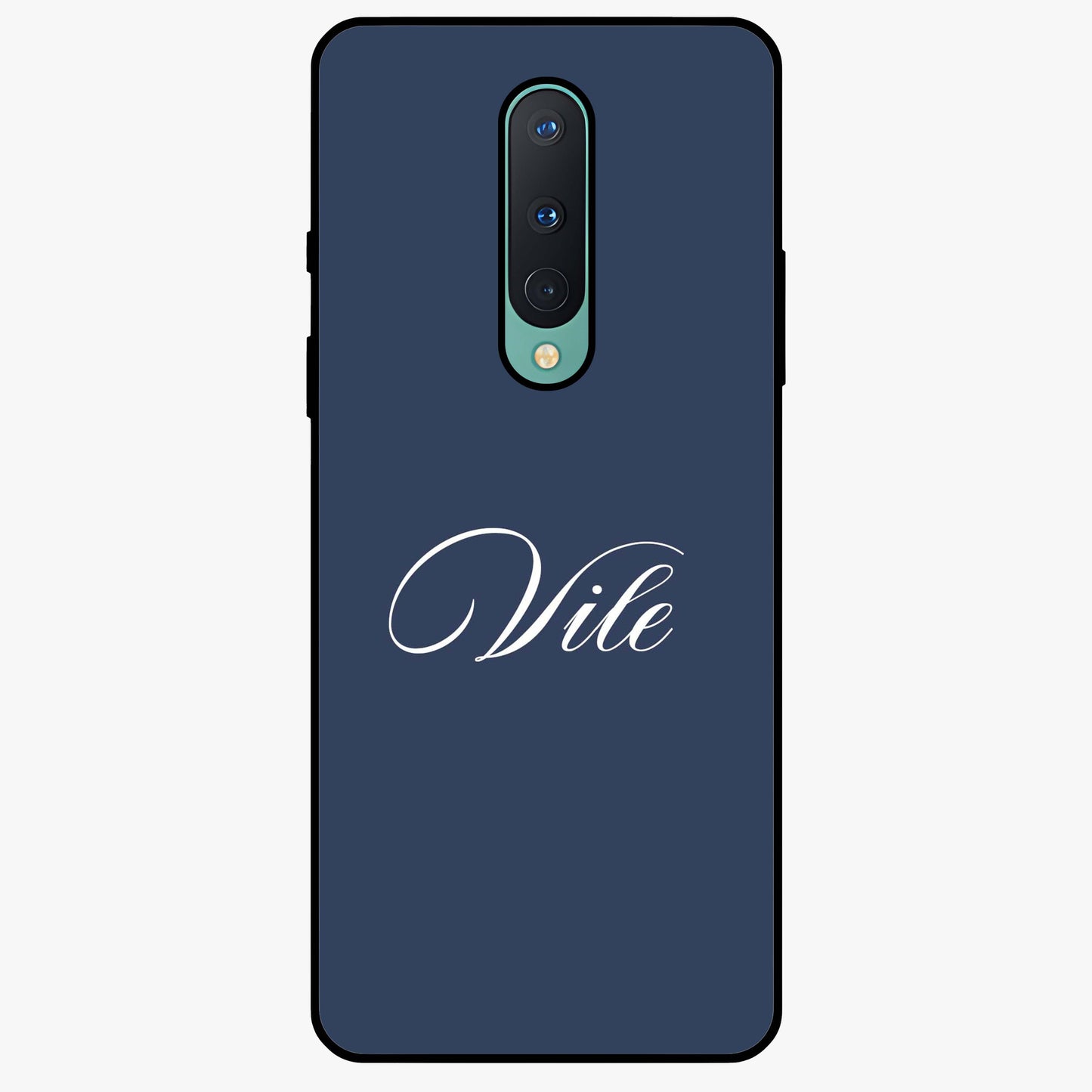 Blue Background Personalized Custom Name Glass Case showing flat back view with minimal blue background and custom name design.