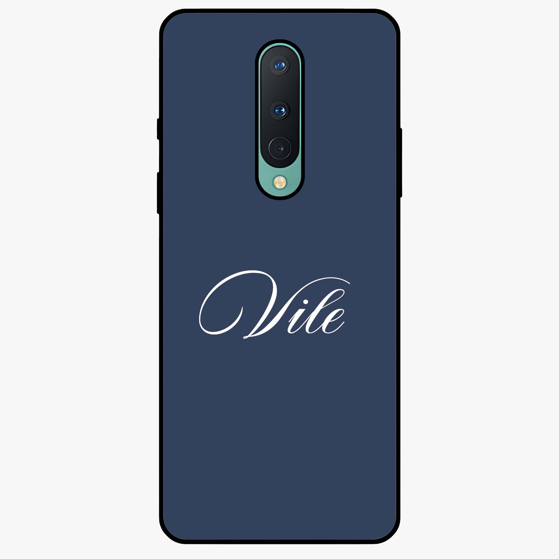 Blue Background Personalized Custom Name Glass Case showing flat back view with minimal blue background and custom name design.