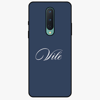Blue Background Personalized Custom Name Glass Case showing flat back view with minimal blue background and custom name design.