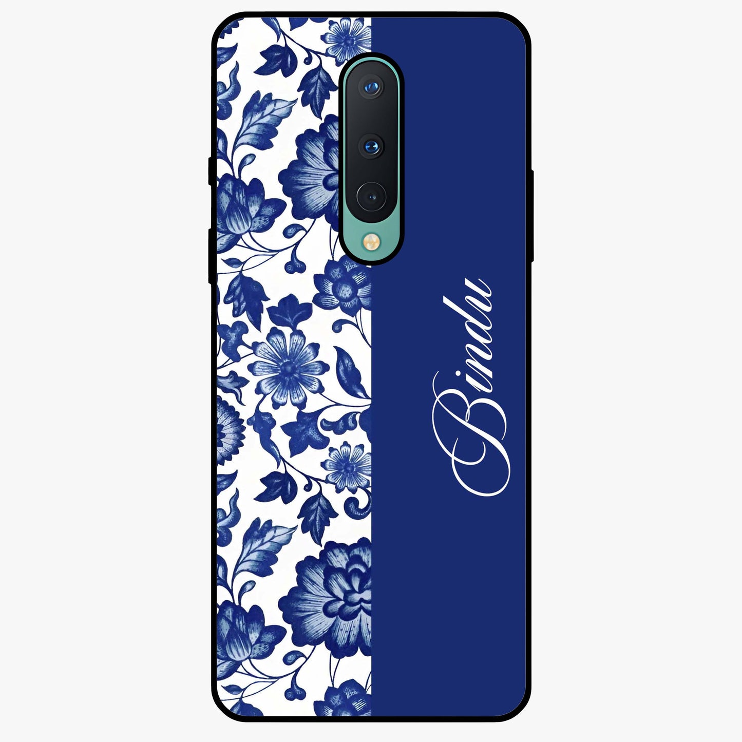 Blue Vintage Floral Pattern Glass Case upright view showcasing timeless floral illustration with vintage inspired style.