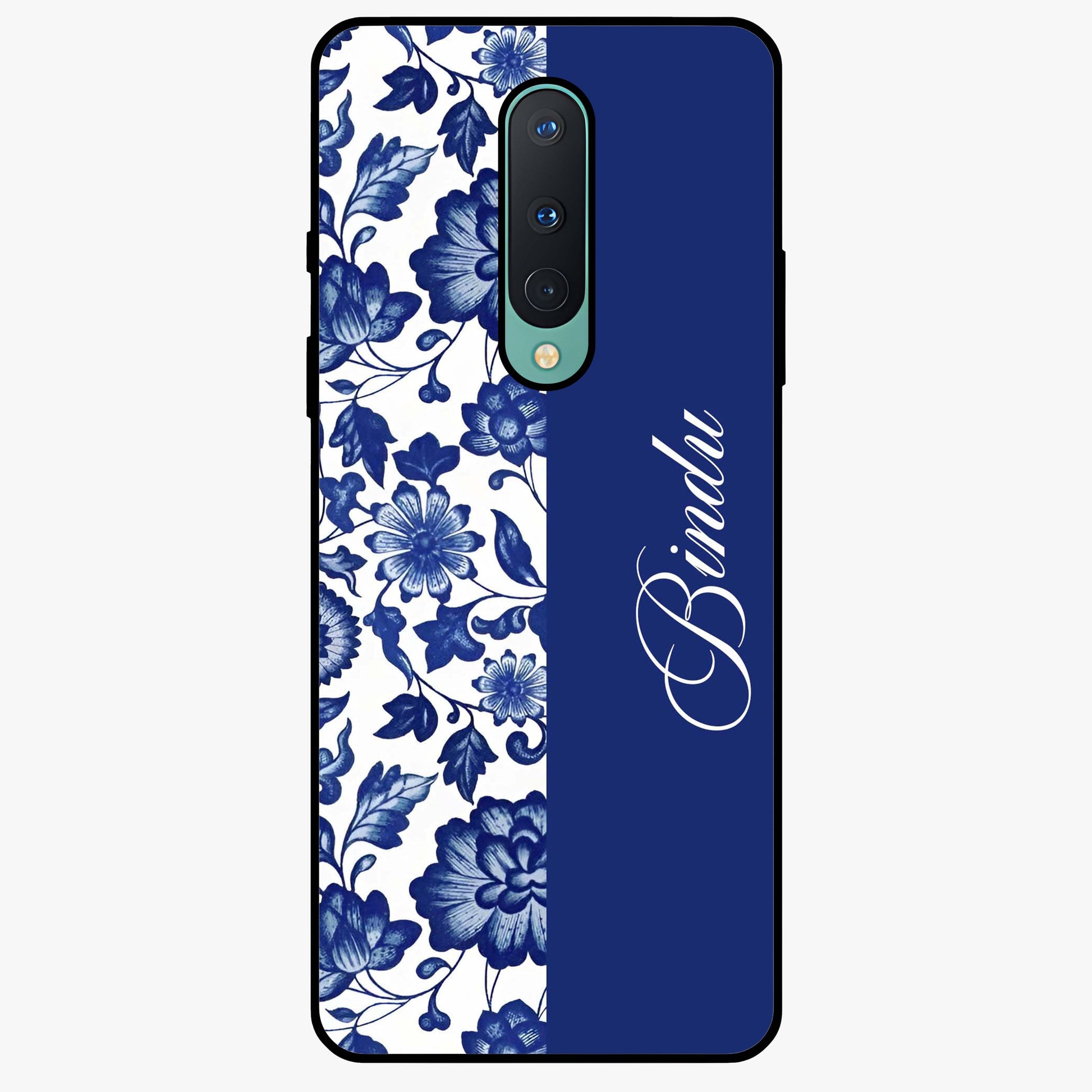 Blue Vintage Floral Pattern Glass Case upright view showcasing timeless floral illustration with vintage inspired style.