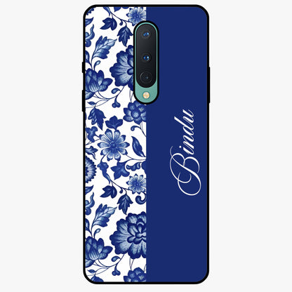 Blue Vintage Floral Pattern Glass Case upright view showcasing timeless floral illustration with vintage inspired style.