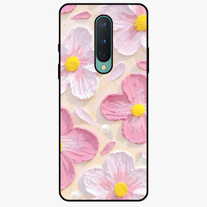 Blush Bloom Texture Glass Case showing flat back view with soft blush floral texture artwork and glossy glass finish.