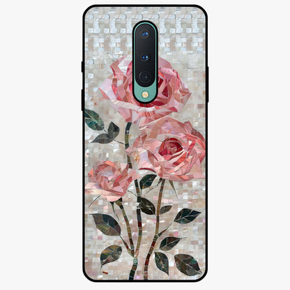 Blush Mosaic Bloom Glass Case showing flat back view with mosaic floral bloom artwork and glossy glass finish.