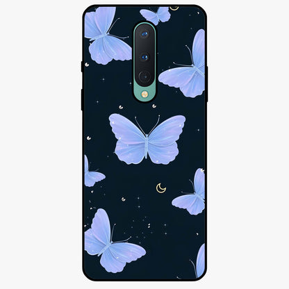 Butterfly With Stars Pattern Glass Case showing flat back view with butterfly and star pattern artwork and glossy glass finish.