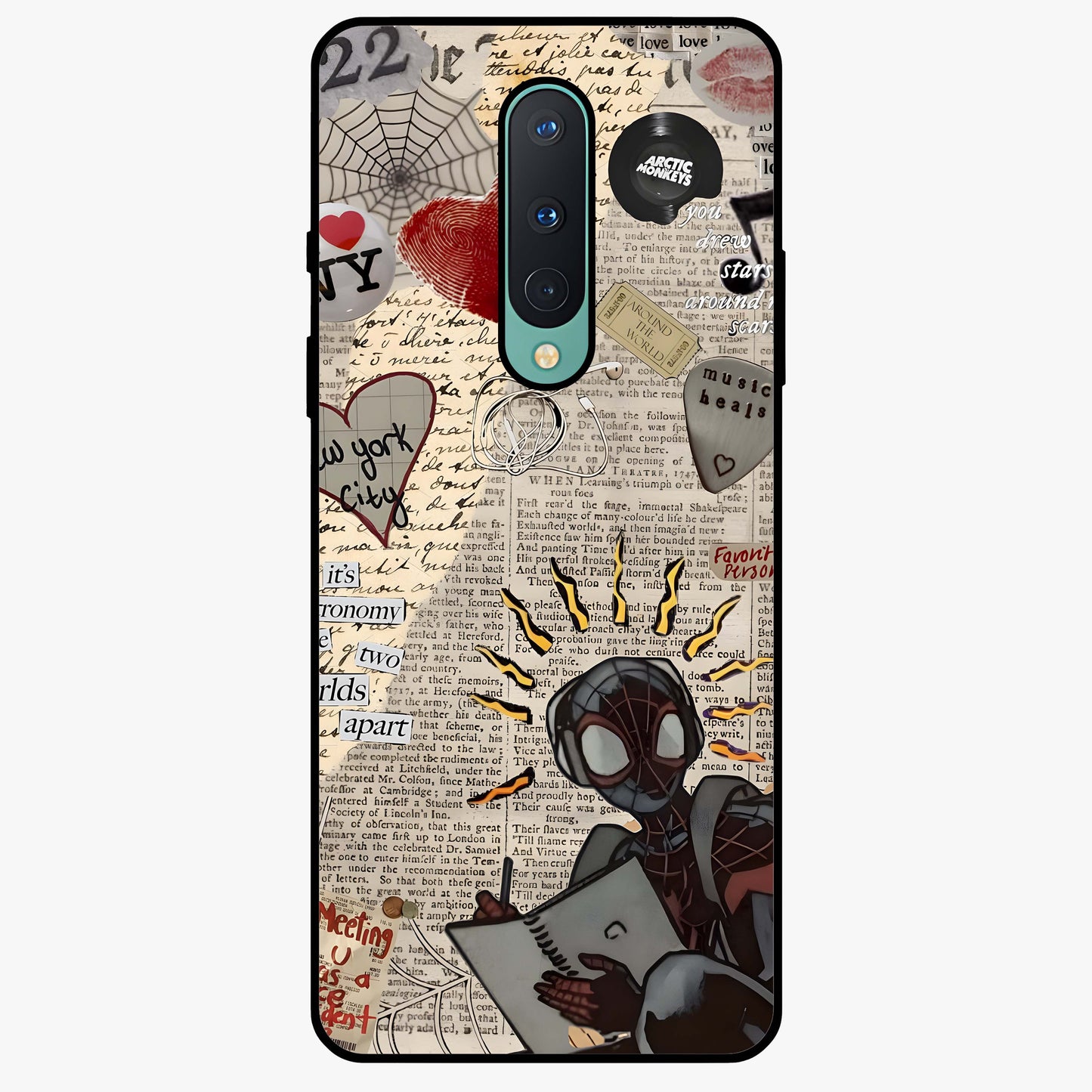 City Dream Sketch Glass Case showing flat back view with artistic city skyline sketch artwork and glossy glass finish.