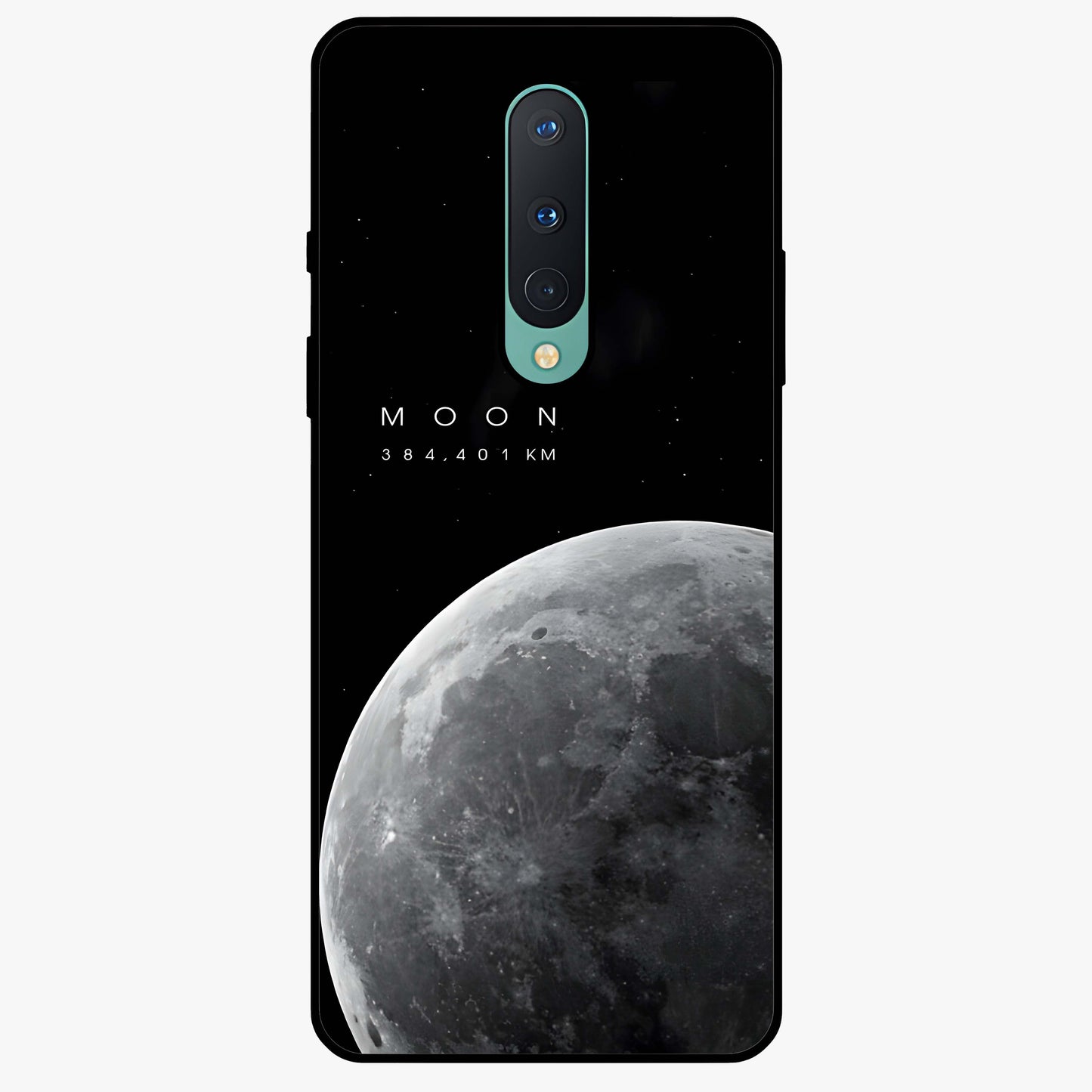 Cosmic Moon Glow Glass Case showing flat back view with glowing moon artwork and glossy glass finish.
