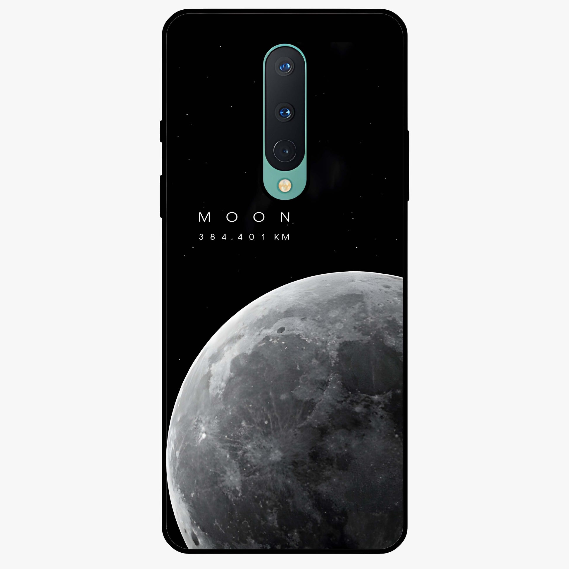 Cosmic Moon Glow Glass Case showing flat back view with glowing moon artwork and glossy glass finish.