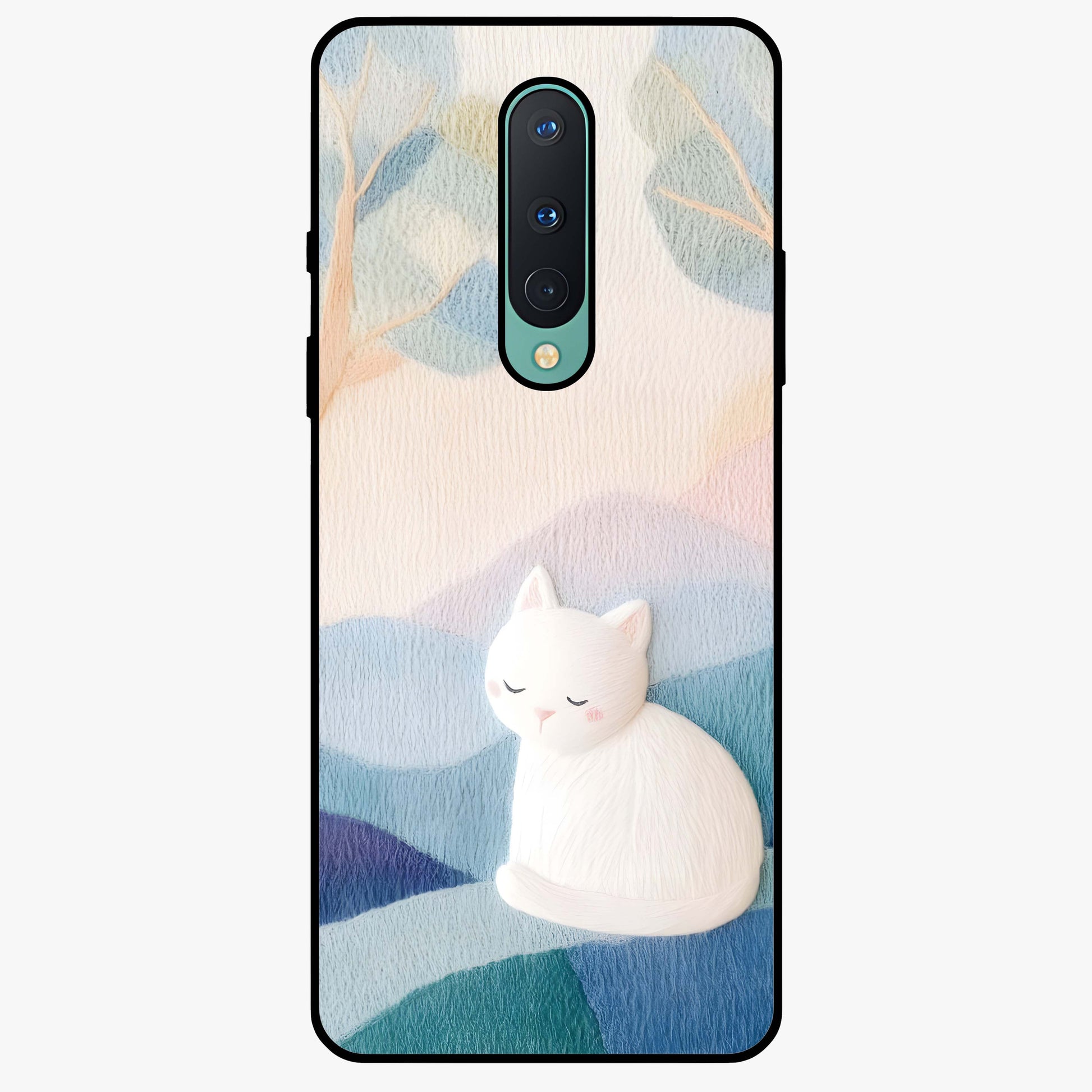 Cotton Dream Cat Glass Case showing flat back view with soft dreamy cat artwork and glossy glass finish.