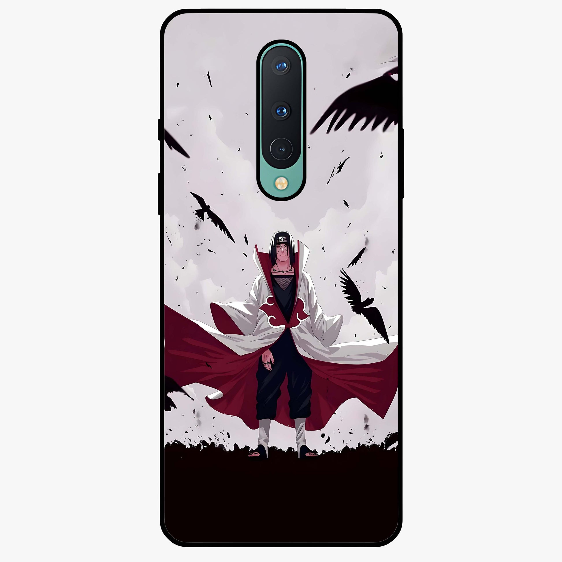 Crimson Crow Ascension Glass Case showing flat back view with mystical crow artwork and glossy glass finish.