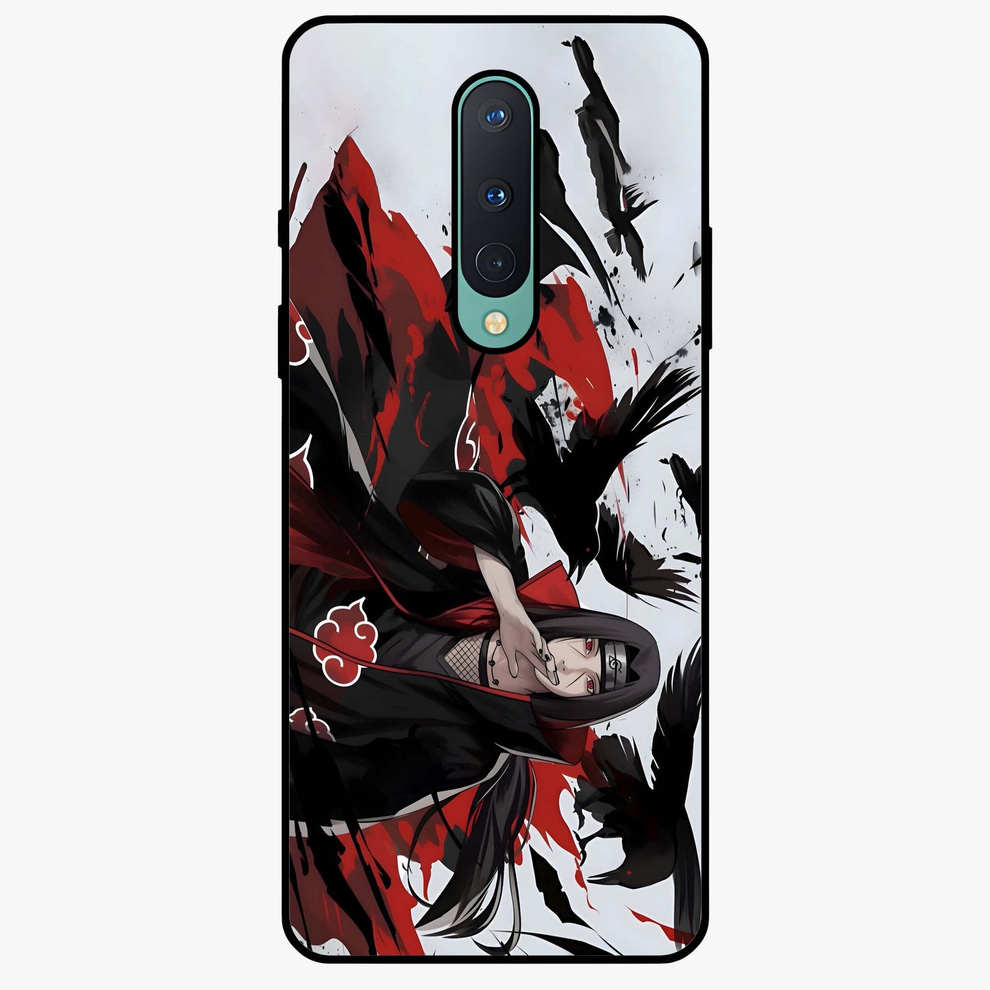 Crimson Crow Illusion Glass Case showing flat back view with artistic crow illusion artwork and glossy glass finish.