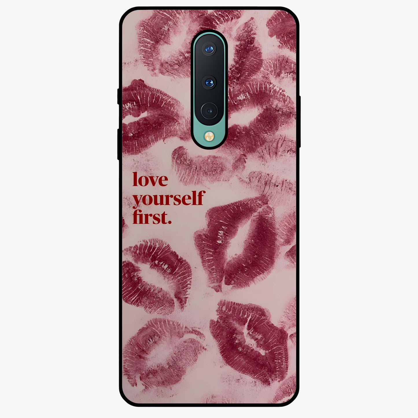 Crimson Kiss Love Glass Case showing flat back view with romantic crimson themed artwork and glossy glass finish.
