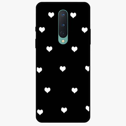 Cute And Simple White Hearts Glass Case showing flat back view with minimal white heart pattern and glossy glass finish.