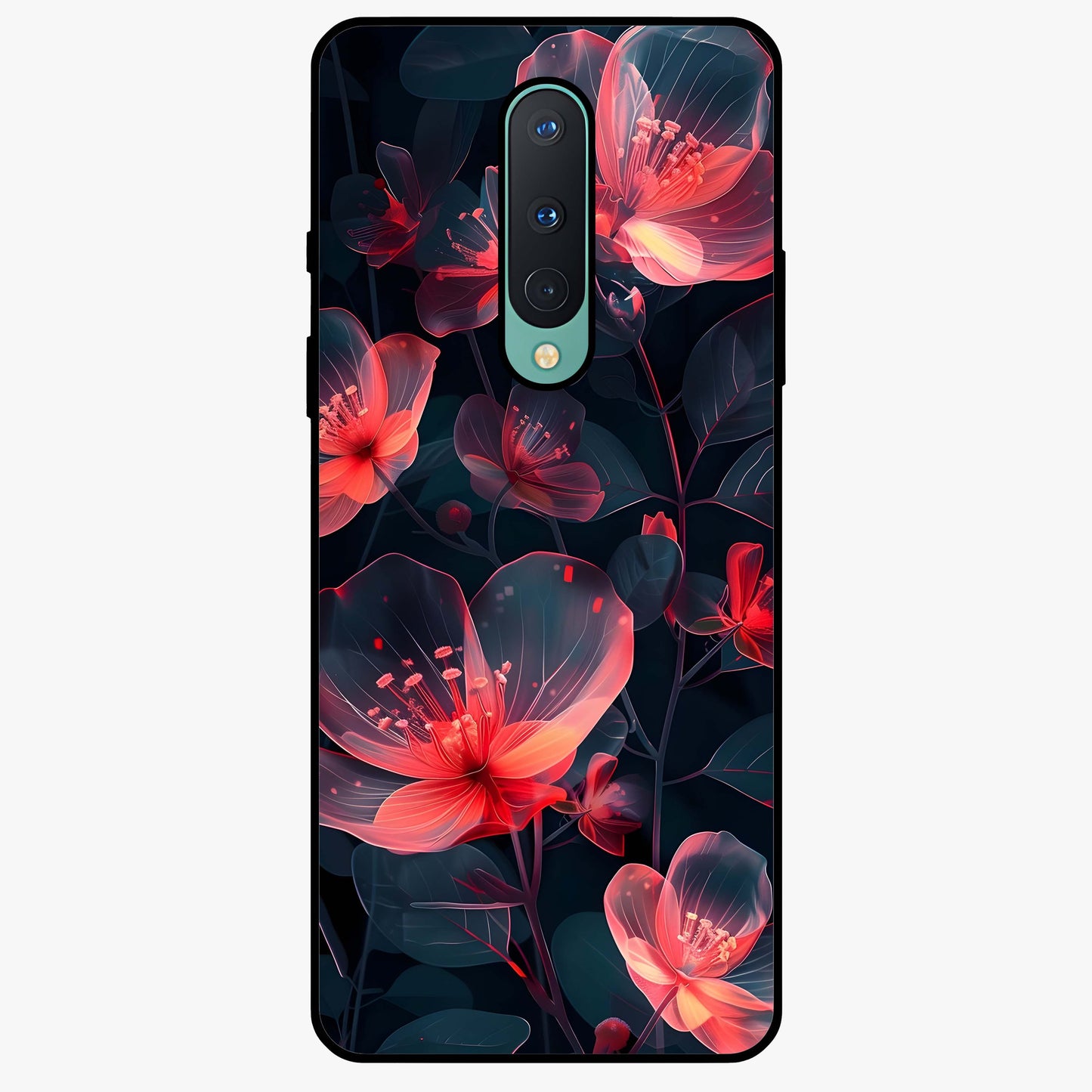 Dark Shade of Flower Glass Case showing flat back view with elegant dark floral artwork and glossy glass finish.