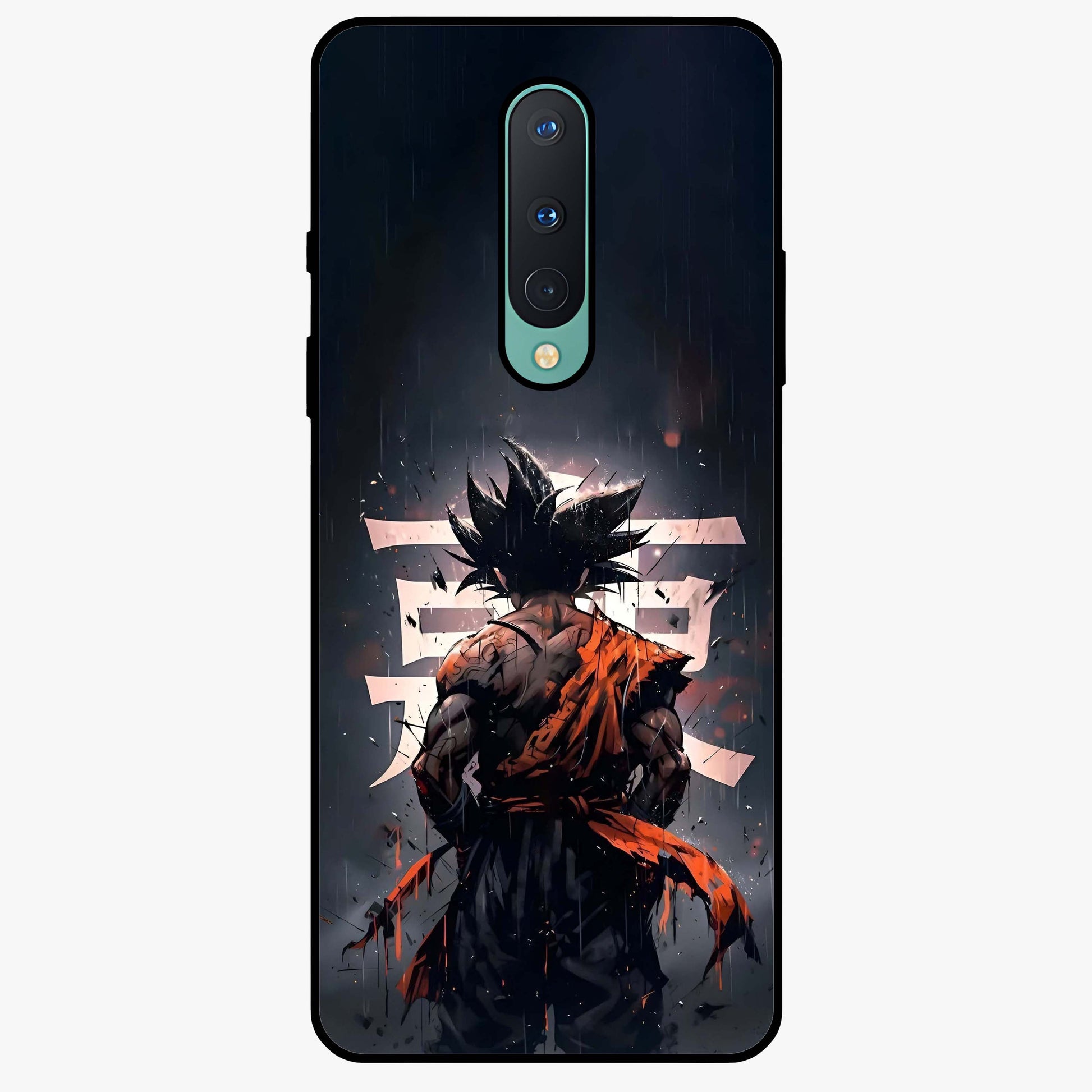 Dark Warrior In Rain Glass Case showing flat back view with warrior artwork in rainy atmosphere and glossy glass finish.