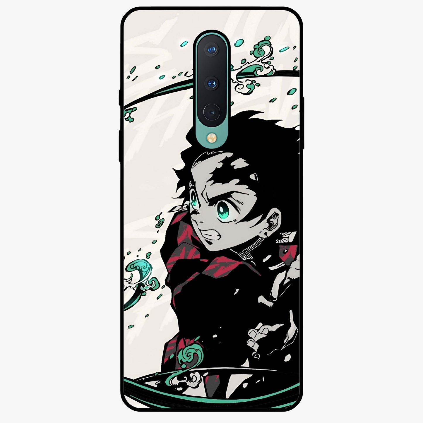 Demon Slayer Glass Case showing flat back view with bold anime inspired artwork and glossy glass finish.