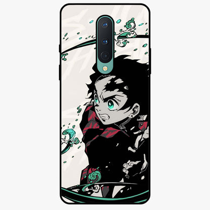 Demon Slayer Glass Case showing flat back view with bold anime inspired artwork and glossy glass finish.
