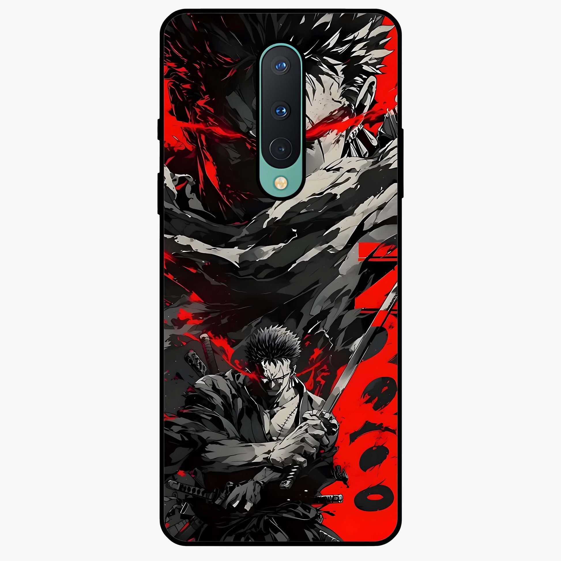 Demon Sword Resolve Glass Case showing flat back view with fierce sword warrior artwork and glossy glass finish.