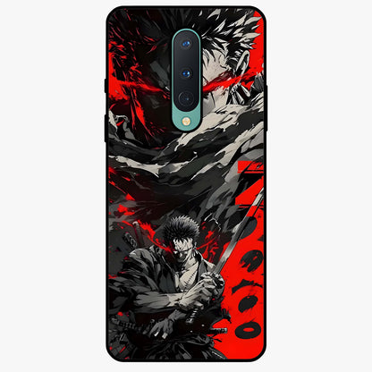 Demon Sword Resolve Glass Case showing flat back view with fierce sword warrior artwork and glossy glass finish.