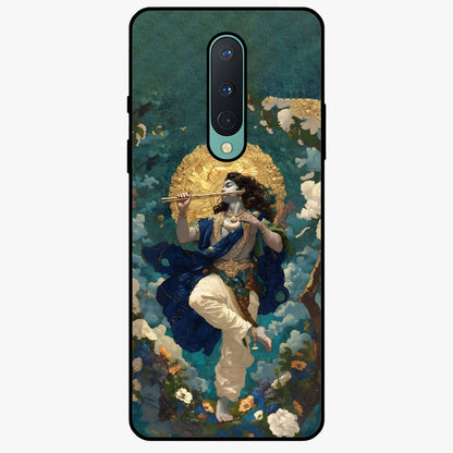 Divine Krishna Art Glass Case showing flat back view with Lord Krishna artwork and glossy glass finish.