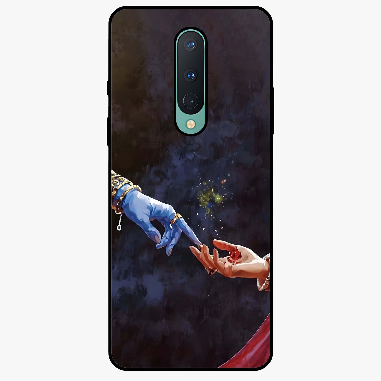 Divine Touch Eternal Glass Case showing flat back view with spiritual themed artwork and glossy glass finish.