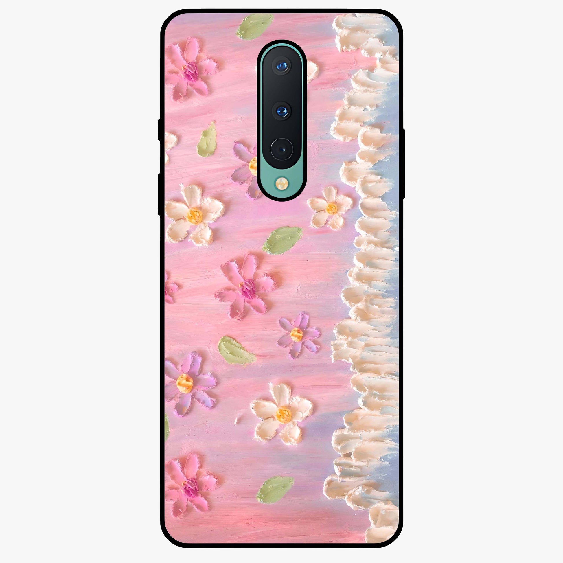 Dreamy Painted Garden Glass Case showing flat back view with artistic painted floral garden artwork and glossy glass finish.