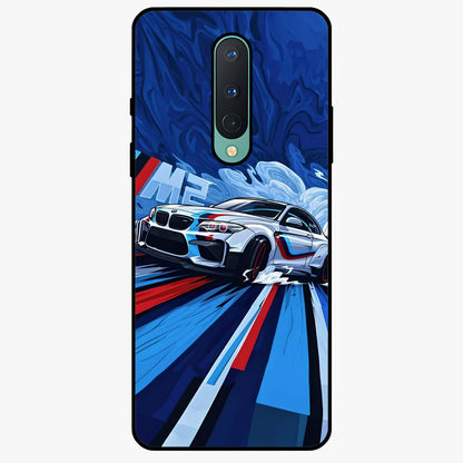 Drift Power Rush Glass Case showing flat back view with dynamic racing inspired artwork and glossy glass finish.