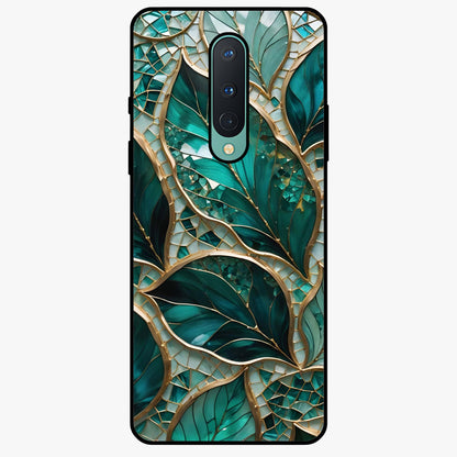 Emerald Leaf Glass Glass Case showing flat back view with emerald green leaf artwork and glossy glass finish.
