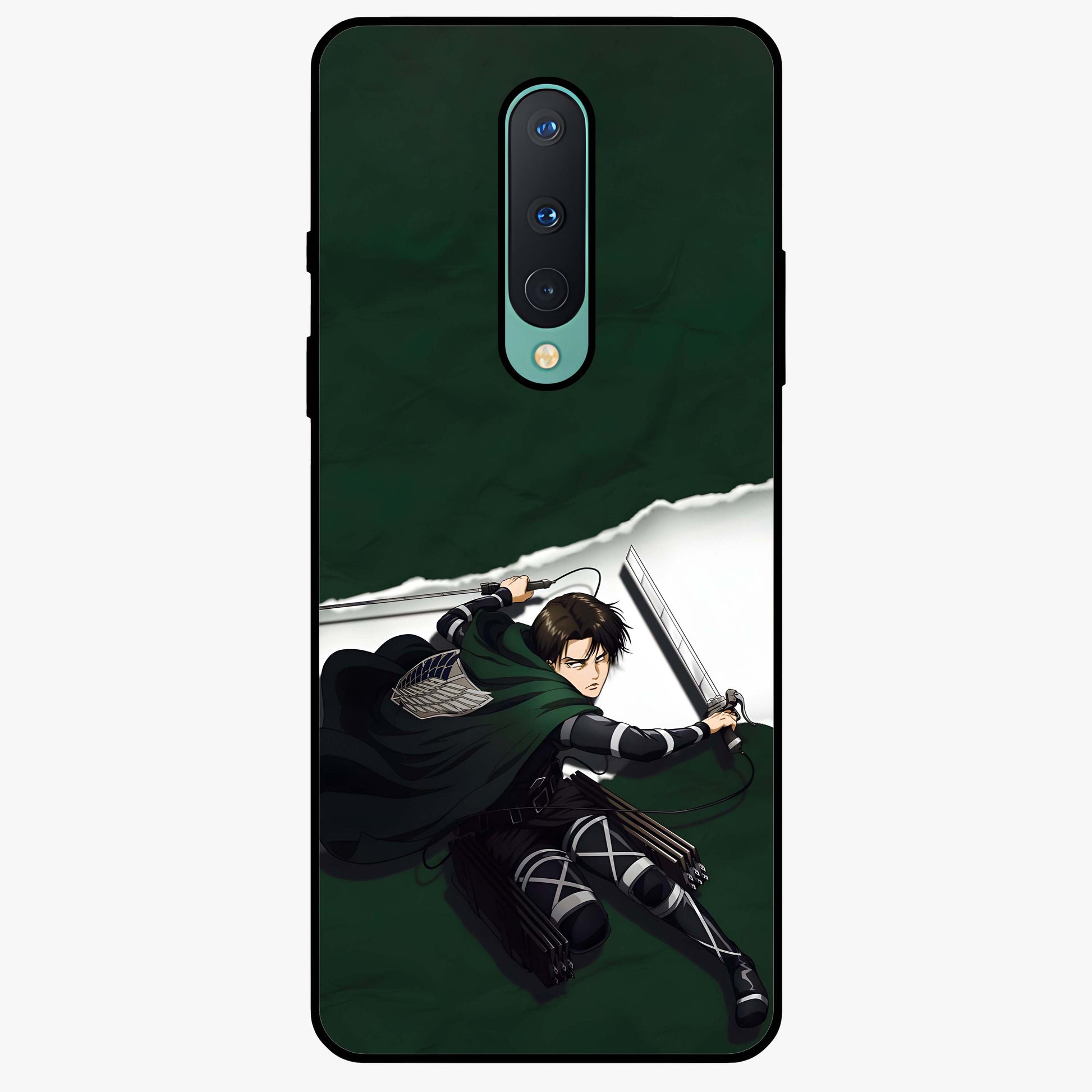 Emerald War Vanguard Glass Case showing flat back view with powerful warrior themed artwork and glossy glass finish.
