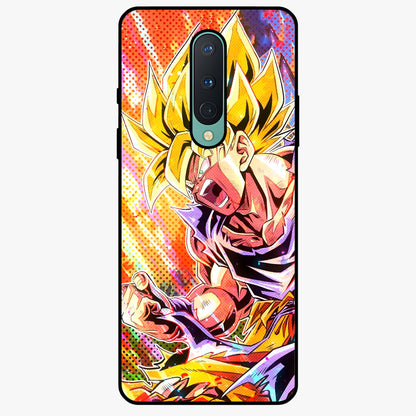 Firing Goku Glass Case showing flat back view with powerful anime inspired artwork and glossy glass finish.