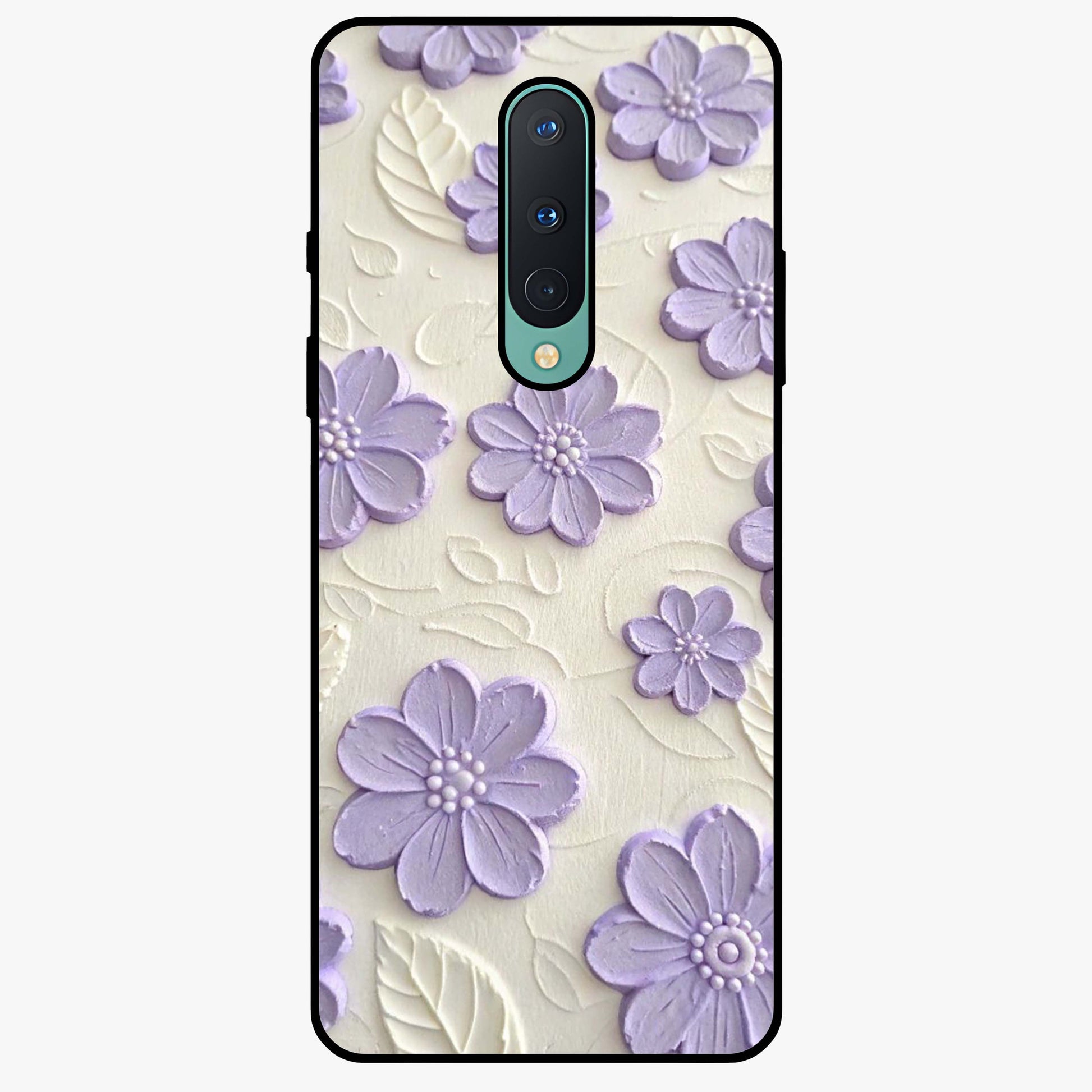 Floral Wall Art With Purple Flowers Glass Case showing flat back view with purple flower artwork and glossy glass finish.