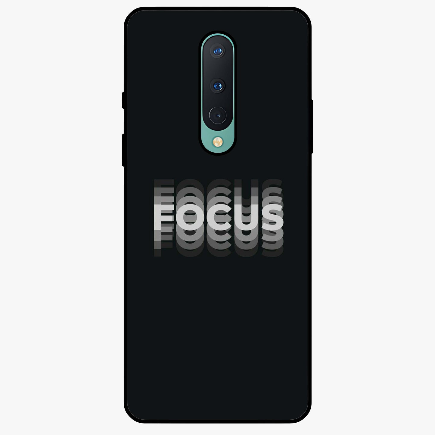 Focus Mode On Glass Case showing flat back view with bold motivational typography design and glossy glass finish.