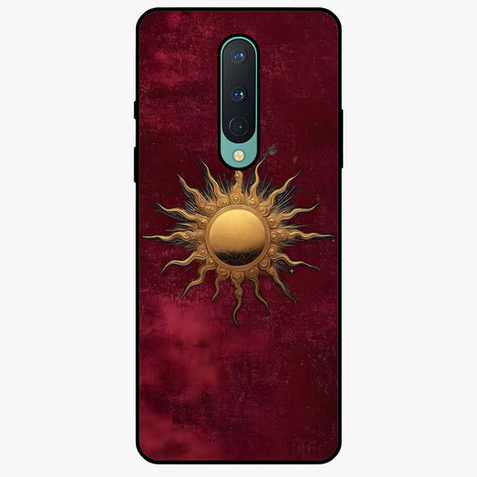 Gold Sun Blush Glass Case showing flat back view with golden sun inspired artwork and glossy glass finish.