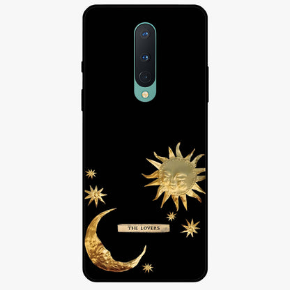 Golden Celestial Charm Glass Case showing flat back view with golden celestial charm artwork and glossy glass finish.