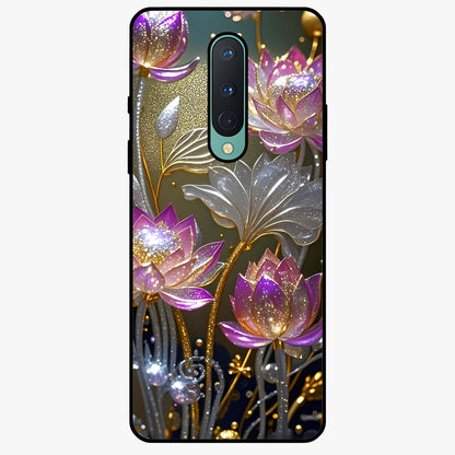 Golden Lotus Glow Glass Case showing flat back view with glowing lotus flower artwork and glossy glass finish.