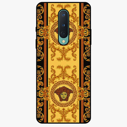 Golden Royal Heritage Glass Case showing flat back view with ornate royal pattern artwork and glossy glass finish.