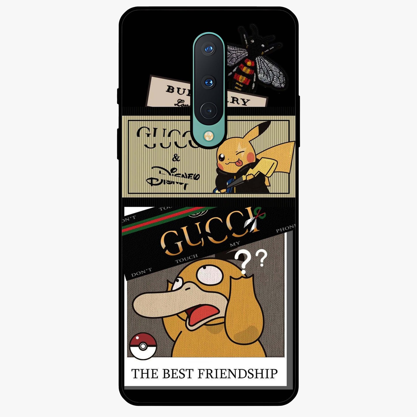 Gucci Play Mashup Glass Case showing flat back view with luxury inspired graphic artwork and glossy glass finish.