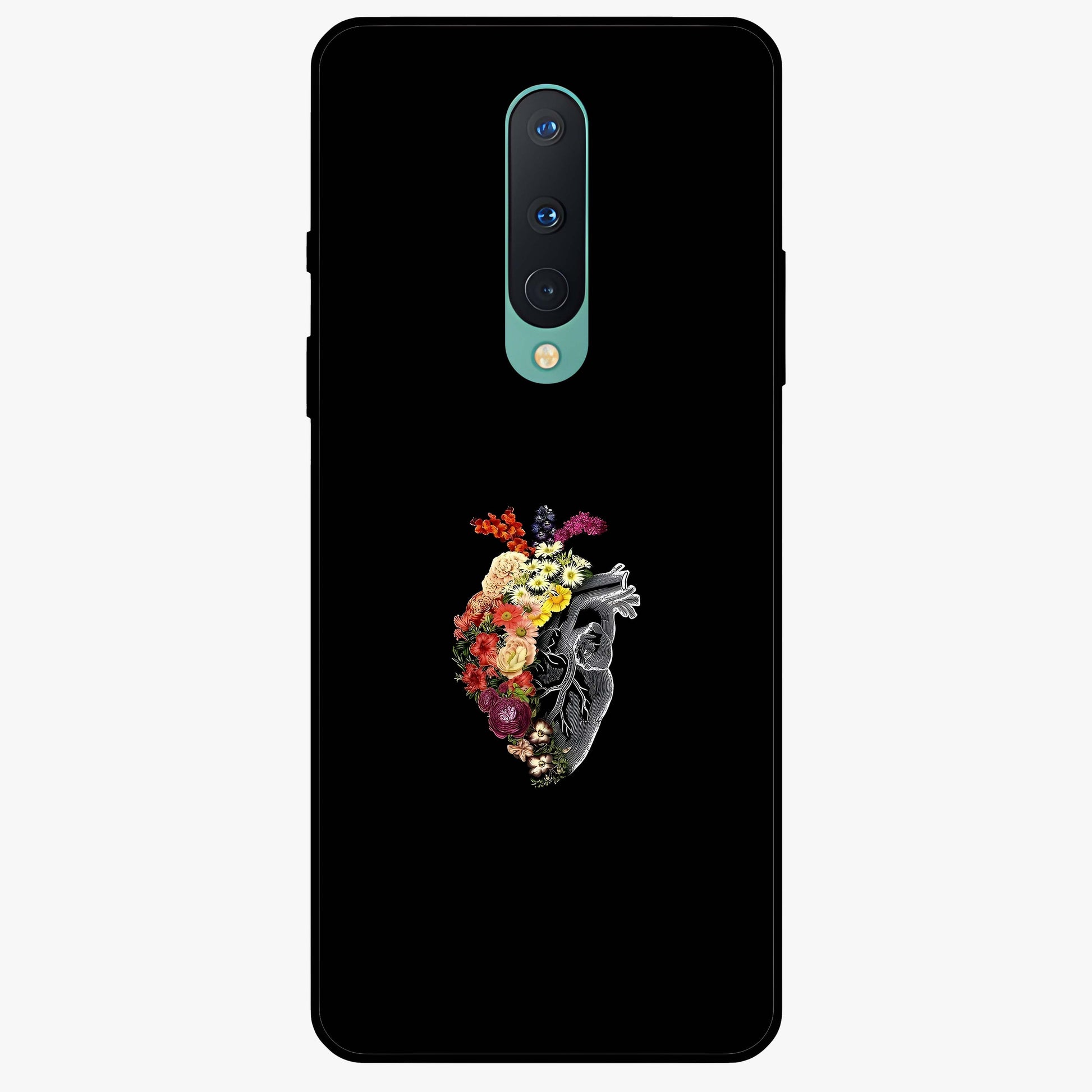 Heart With Flowers Glass Case showing flat back view with heart shaped floral artwork and glossy glass finish.