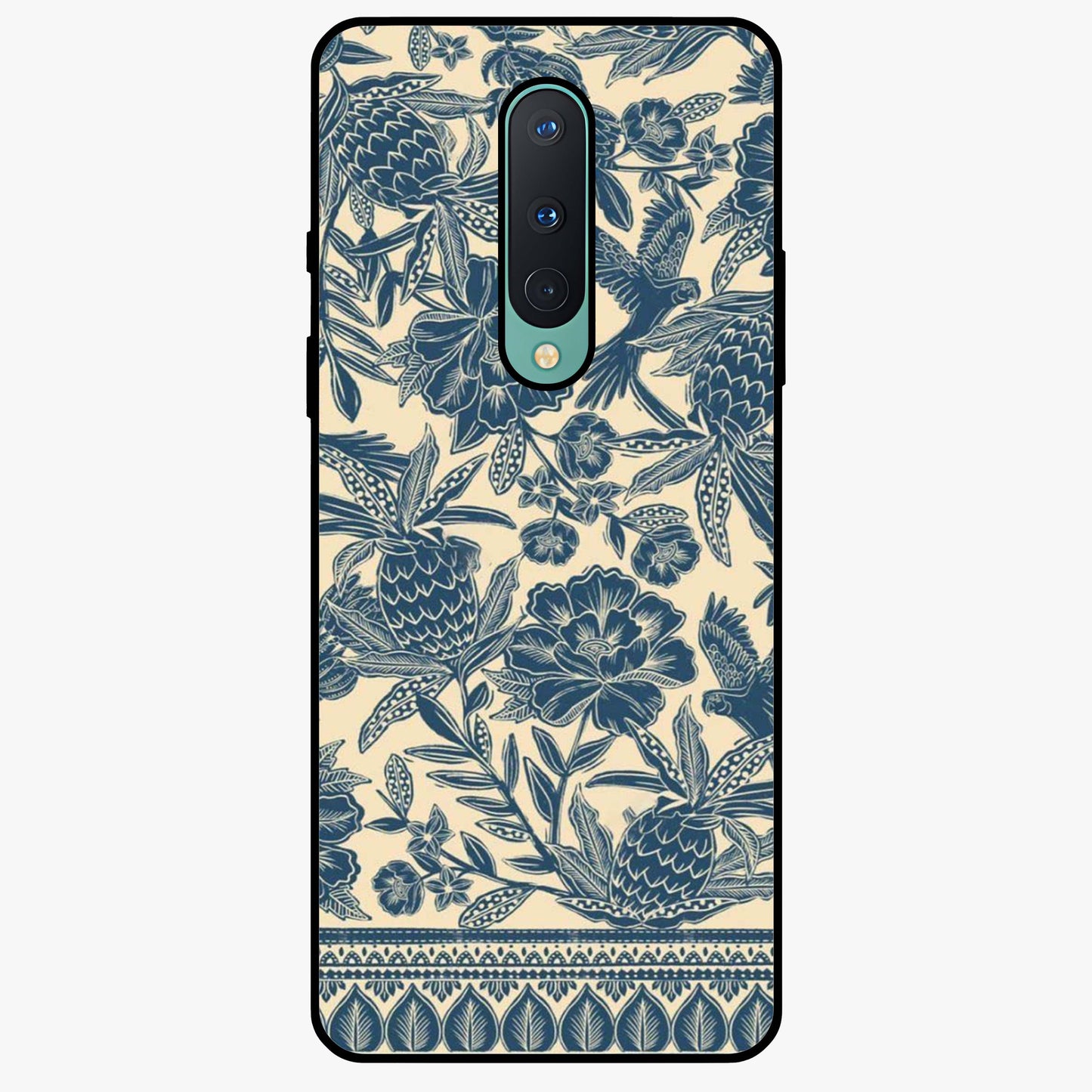 Heirloom Wild Bloom Glass Case showing flat back view with vintage inspired wild flower artwork and glossy glass finish.