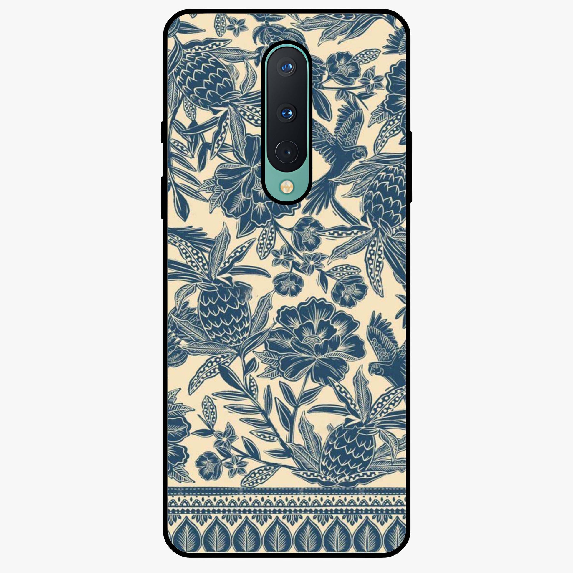 Heirloom Wild Bloom Glass Case showing flat back view with vintage inspired wild flower artwork and glossy glass finish.