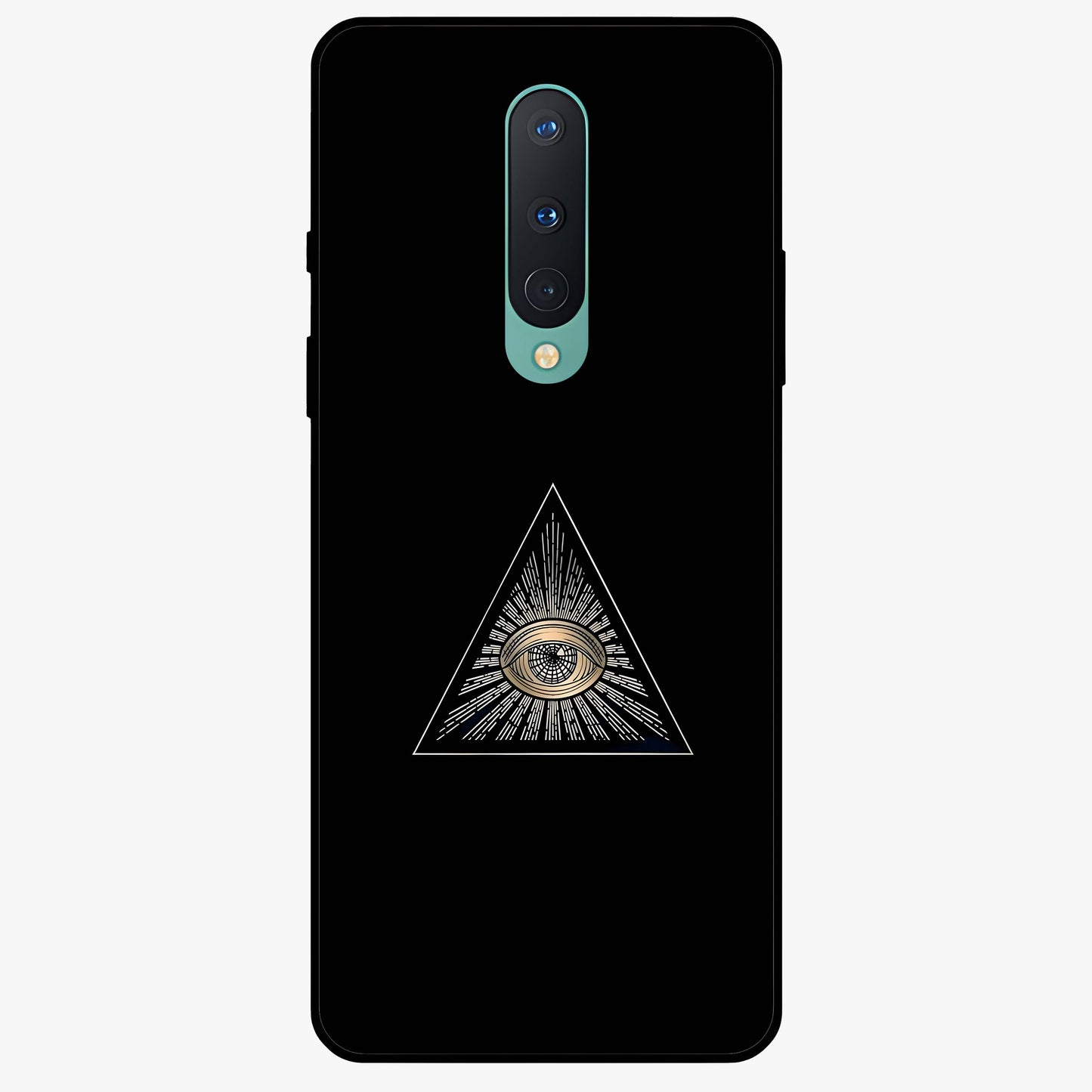 Illuminati Evil Glass Case showing flat back view with mysterious illuminati symbol artwork and glossy glass finish.