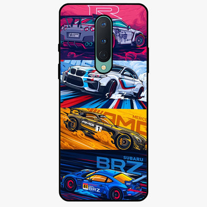 JDM Sports Car Glass Case showing flat back view with high performance sports car artwork and glossy glass finish.